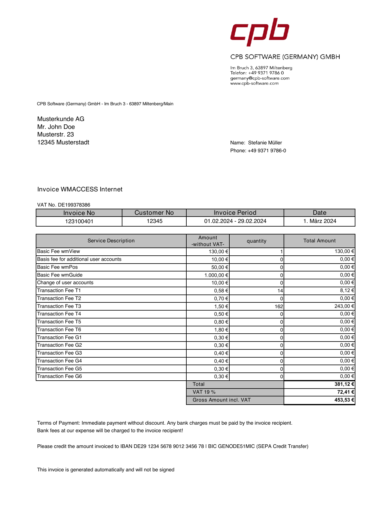 Sample invoice with line items